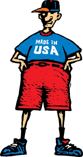 Hombre mayor con camiseta Made in USA — Vector de stock