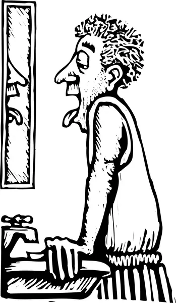 Hombre mirando en el espejo con resaca de la mañana — Archivo Imágenes Vectoriales