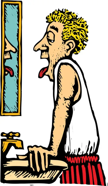 Человек, смотрящий в зеркало с утренним похмельем — стоковый вектор