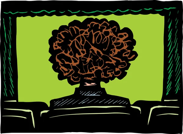 映画館で大きな髪を持つ人 — ストックベクタ