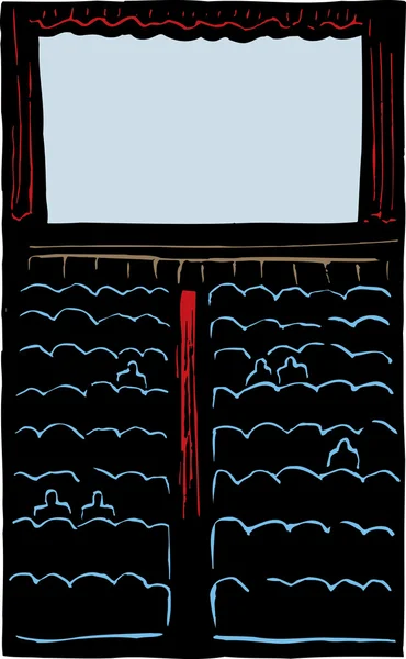 Träsnitt illustration av biograf — Stock vektor
