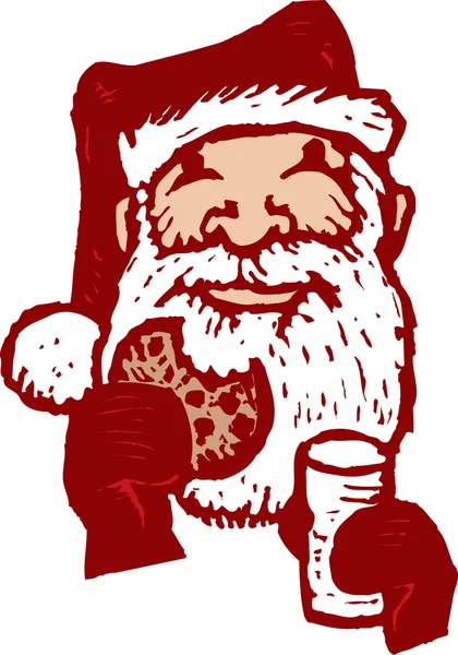 Santa con galletas y leche — Vector de stock