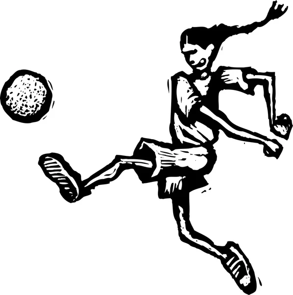 Vektor-Illustration von Mädchen, die Ball kicken — Stockvektor