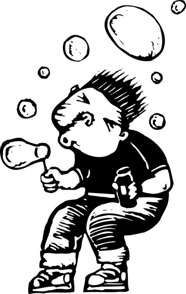 Boy Blowing Bubbles — Stock Vector