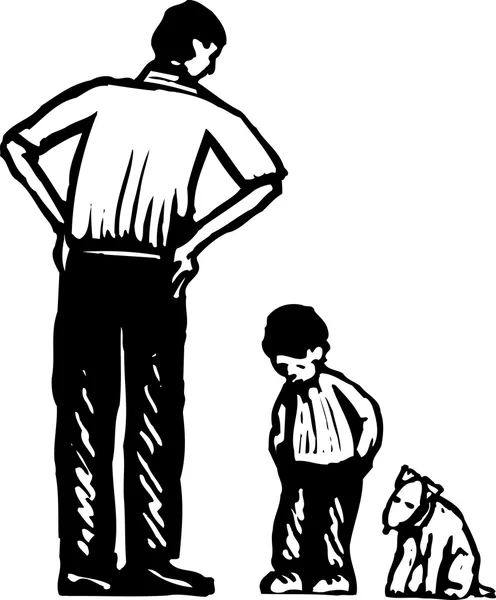 Woodcut Illustrazione di Padre Scolding Figlio — Vettoriale Stock