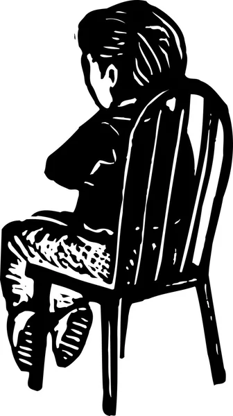 Woodcut Illustration of Boy Sitting in Chair for Timeout — Stock Vector