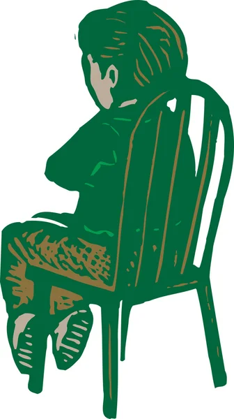 Woodcut Illustration of Boy Sitting in Chair for Timeout — Stock Vector