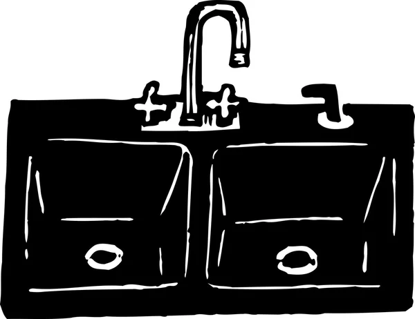 厨房水槽的木刻插图 — 图库矢量图片