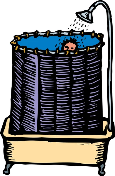 Woodcut ilustração do homem tomando banho — Vetor de Stock