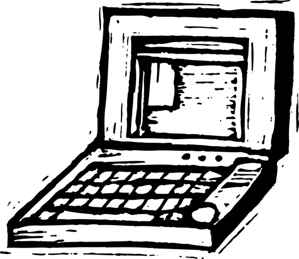 Ξυλογραφία εικονογράφηση φορητού ηλεκτρονικού υπολογιστή — Διανυσματικό Αρχείο