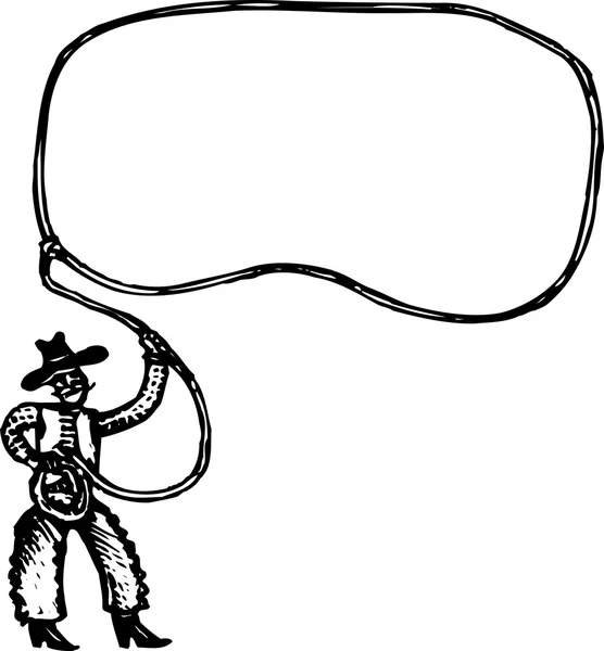 Holzschnitt-Illustration des Cowboys mit Seil-Lasso — Stockvektor