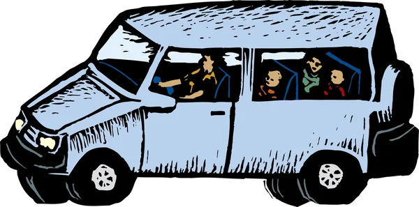 Woodcut Ilustración de Family Van — Archivo Imágenes Vectoriales