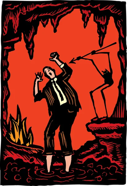地獄で男の木版画イラスト — ストックベクタ