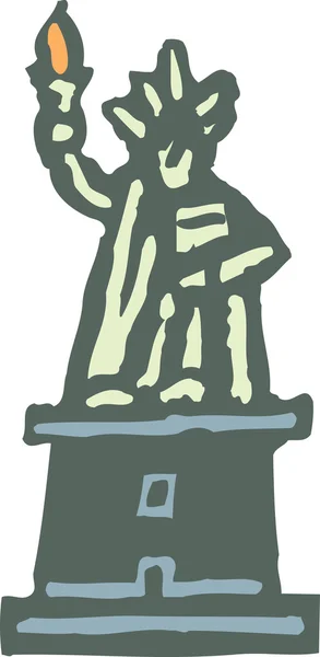 Holzschnitt Illustration Ikone der Freiheitsstatue — Stockvektor