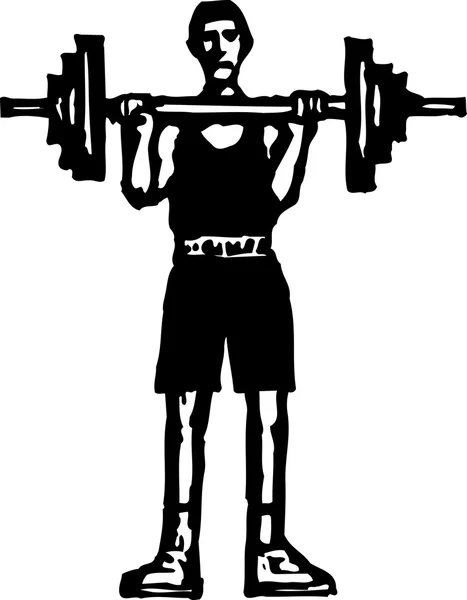 Träsnitt illustration av lyfta vikter — Stock vektor