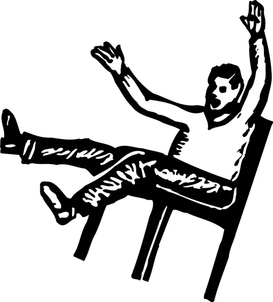 Woodcut ilustração do homem na cadeira caindo —  Vetores de Stock