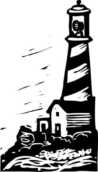 Woodcut Illustration of Lighthouse — Stock Vector