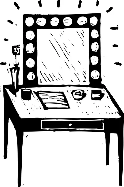 Woodcut ilustração da tabela de maquiagem — Vetor de Stock