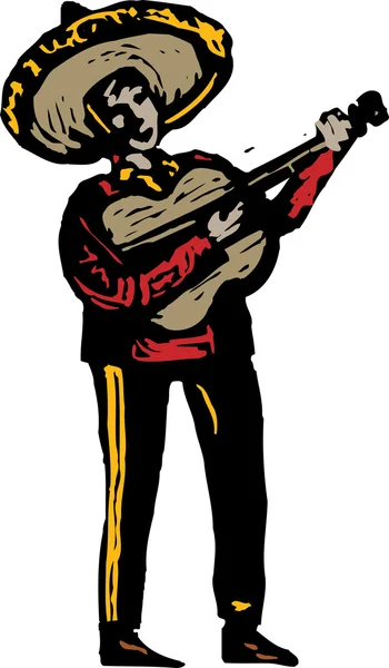 Träsnitt illustration av mariachi musiker — Stock vektor