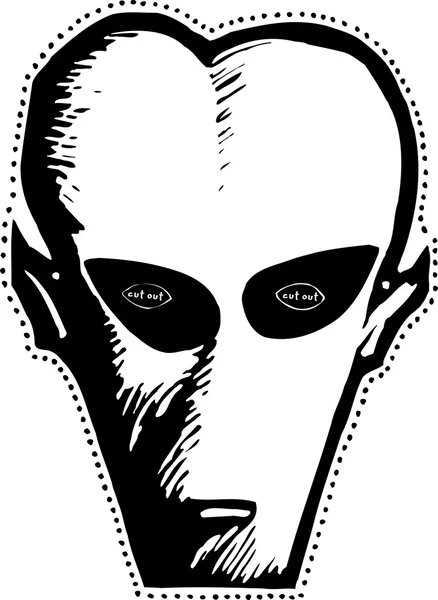 Woodcut Illustration of Alien Mask — Stock Vector