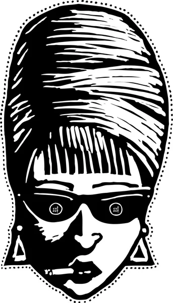 Woodcut Illustrazione di Retro 1950 Lady Mask — Vettoriale Stock