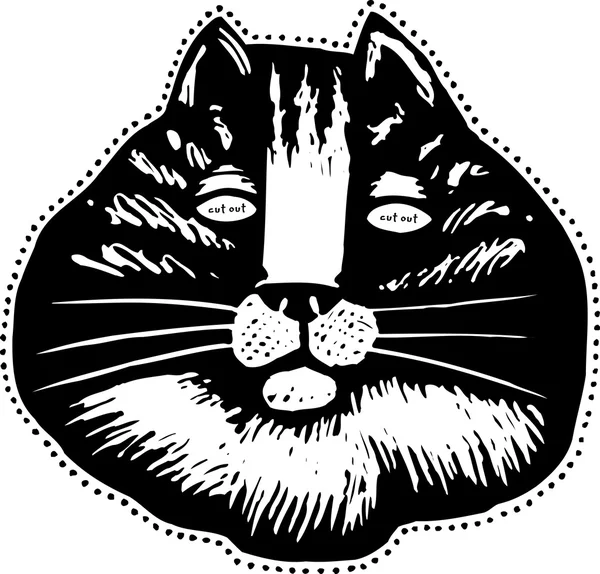 Woodcut Ilustración de la máscara de gato gordo — Vector de stock