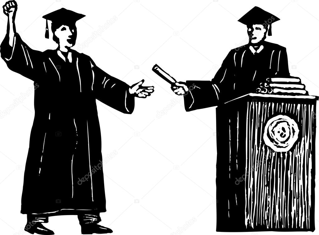 Woodcut Illustration of Teen Boy or Young Man Graduating