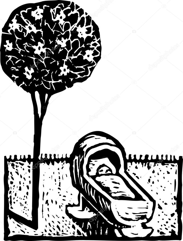Woodcut Illustration of Life Stage - Spring