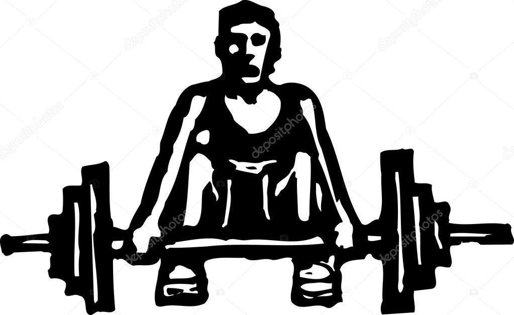 Woodcut Illustration of Lifting Weights