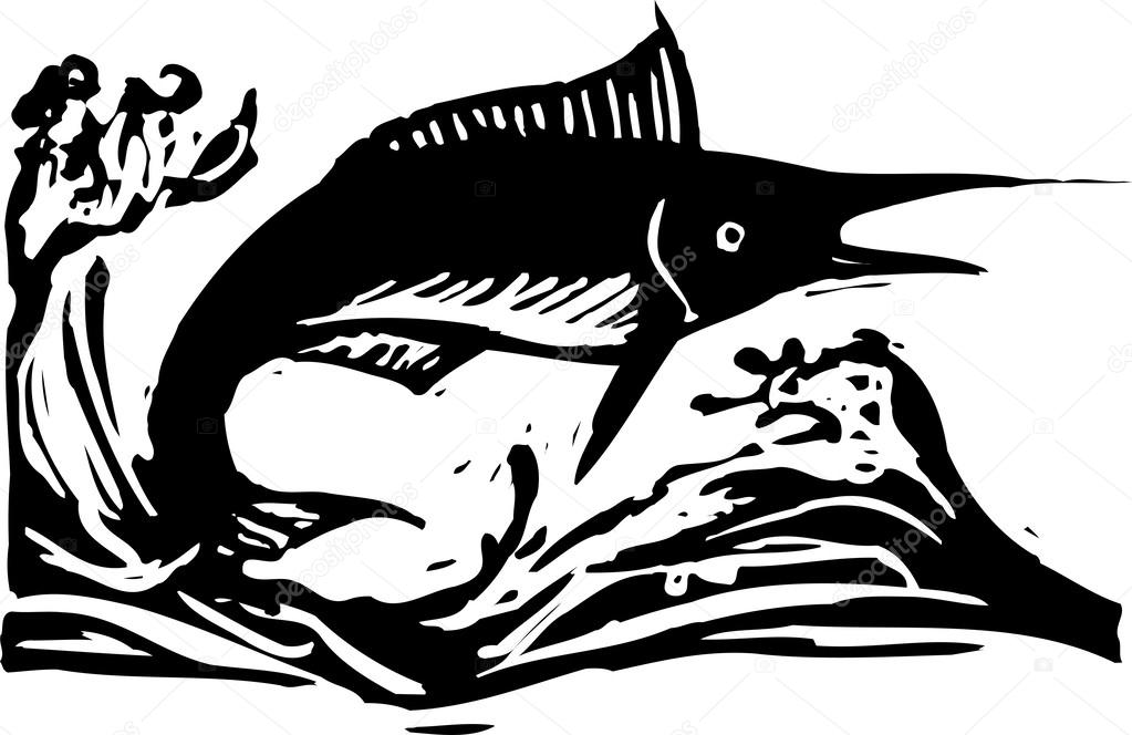 Woodcut illustration of Marlin