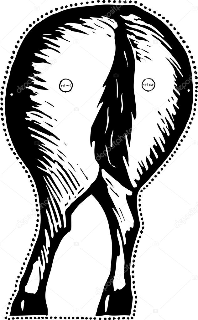 Woodcut Illustration of Horse's Ass Mask
