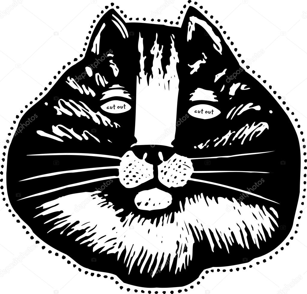 Woodcut Illustration of Fat Cat Mask