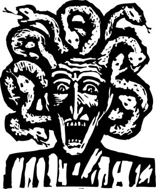 medusa gravür çizimi