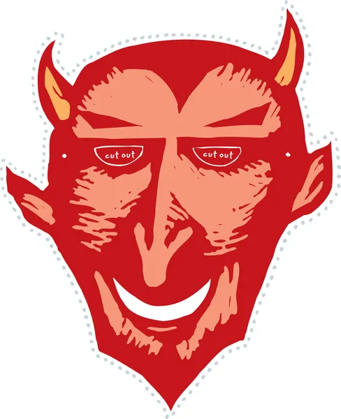 Woodcut Illustration of Devil Mask — Stock Vector