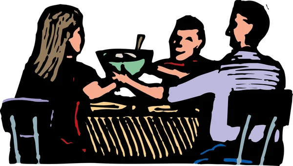 Illustrazione di Woodcut di Family Meal — Vettoriale Stock