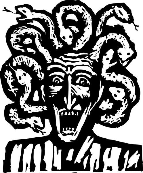 Woodcut Ilustración de Medusa — Vector de stock