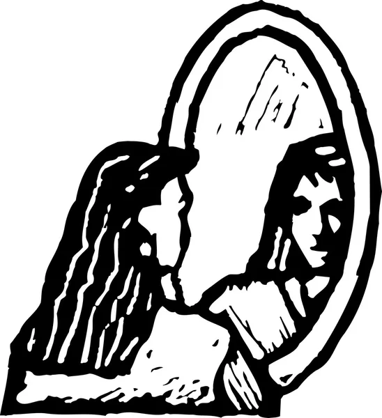 Drzeworyt ilustracja kobieta w lustrze — Wektor stockowy