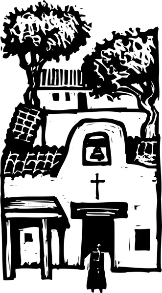 Woodcut Illustration de la mission californienne — Image vectorielle