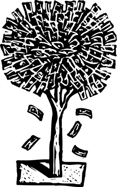 Dřevoryt ilustrace peníze stromu — Stockový vektor