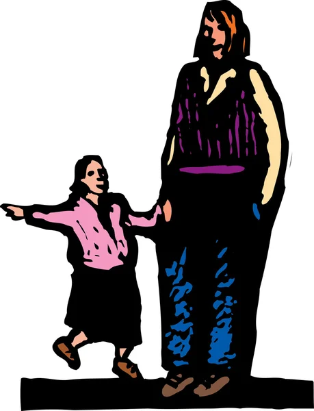 Drzeworyt ilustracja matka i córka — Wektor stockowy