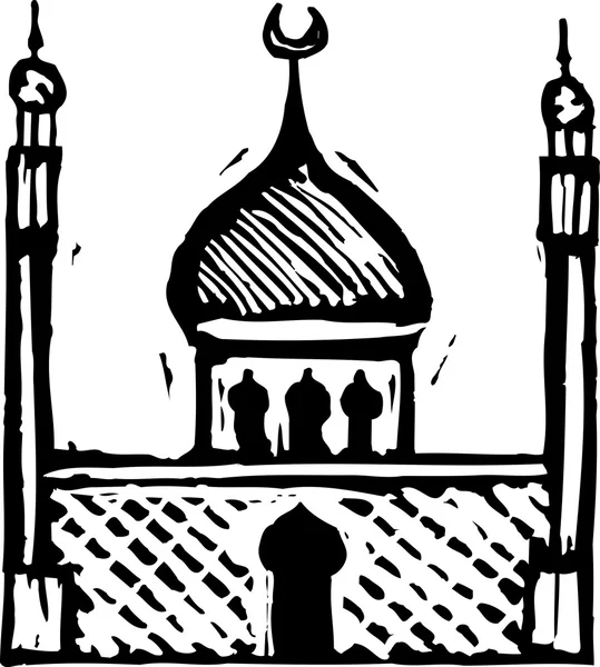 Woodcut Illustrazione della Moschea — Vettoriale Stock