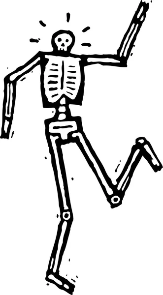 Woodcut Ilustración de Esqueleto Bailando — Vector de stock