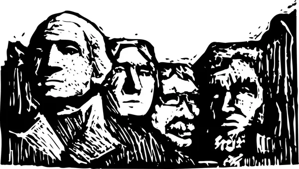 Träsnitt illustration av mt rushmore — Stock vektor