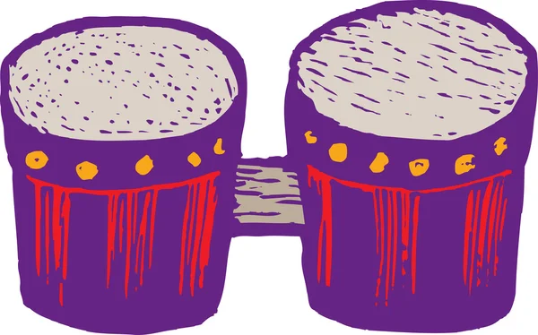 Dřevoryt ilustrace bongo bubny — Stockový vektor