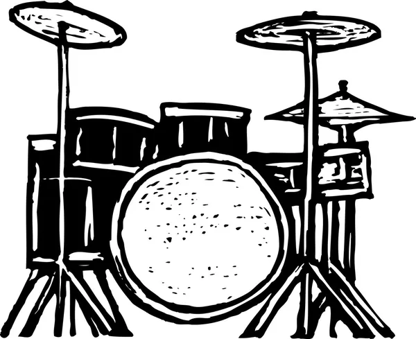 Woodcut ilustração do conjunto de tambores — Vetor de Stock