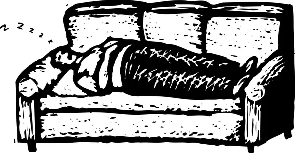Illustration gravée sur bois de la sieste post repas — Image vectorielle