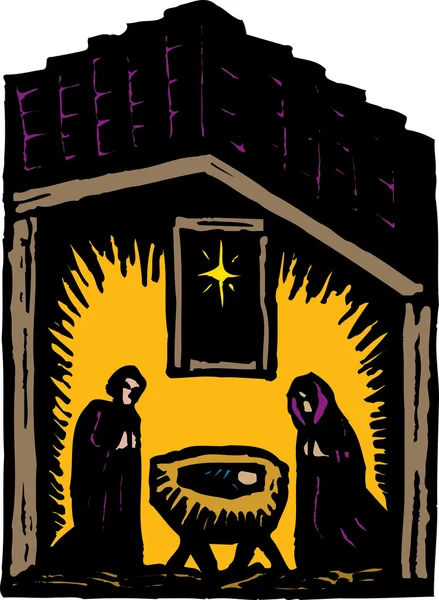 Woodcut Illustration of Nativity — Stock Vector