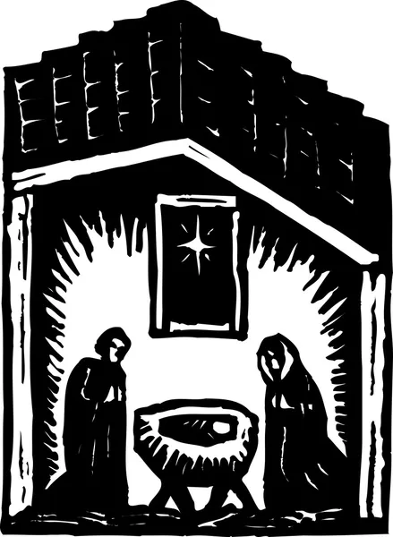 耶稣降生的木刻插图 — 图库矢量图片