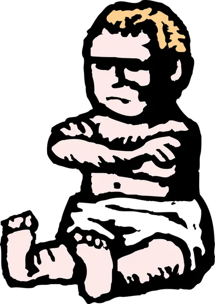Woodcut Illustration of Baby with Arms Crossed — Stock Vector