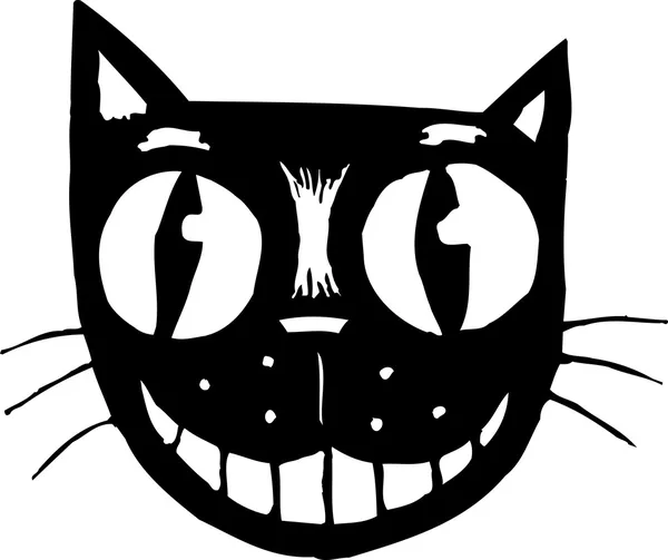黒い猫の顔の木版画イラスト — ストックベクタ